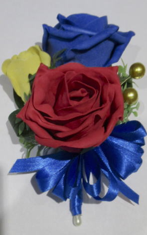 Royal Blue, Red & Gold Corsage